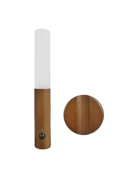 Lámpara LED de batería recargable de pared (1W 3000K 60lm) con sensor de movimiento IP20 Ø6,5cmx18cm color marrón y opal