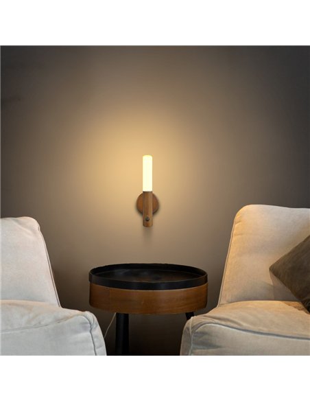 Lámpara LED de batería recargable de pared (1W 3000K 60lm) con sensor de movimiento IP20 Ø6,5cmx18cm color marrón y opal