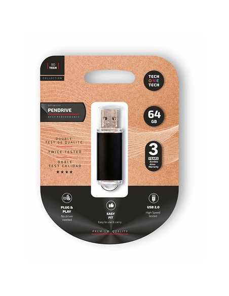 TECH ONE TECH Pendrive de la serie “BO Tech” de 64GB de capacidad color negro