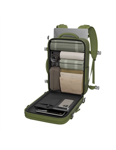 NUMADA Mochila impermeable de 20l “Explorer B40” multibolsillos + puerto USB color verde militar