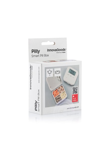 INNOVAGOODS Pastillero inteligente “Pilly” de triple función y cierre hermético 65x20x65mm color blanco y gris