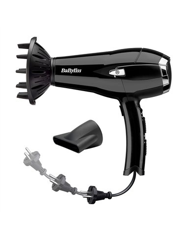 BABYLISS Secador de pelo iónico 2000W regulable con cable retráctil y accesorios color negro
