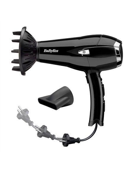 BABYLISS Secador de pelo iónico 2000W regulable con cable retráctil y accesorios color negro
