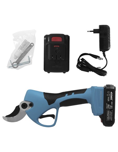Tijeras Podar A Bateria 21 Volt. Con 2 Baterias 2 A/h Mango Engomado, Ø Corte 40 mm.Con Maletín