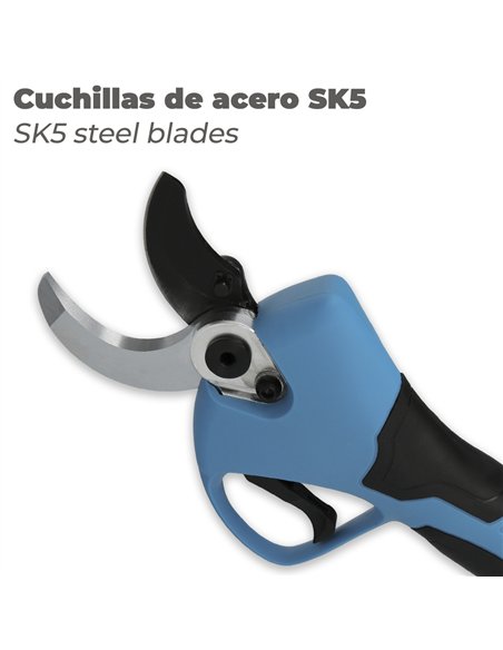 Tijeras Podar A Bateria 21 Volt. Con 2 Baterias 2 A/h Mango Engomado, Ø Corte 40 mm.Con Maletín