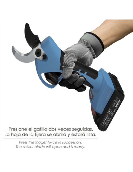 Tijeras Podar A Bateria 21 Volt. Con 2 Baterias 2 A/h Mango Engomado, Ø Corte 40 mm.Con Maletín