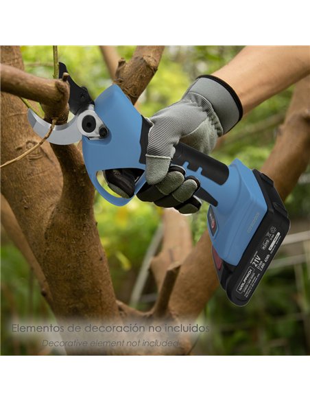Tijeras Podar A Bateria 21 Volt. Con 2 Baterias 2 A/h Mango Engomado, Ø Corte 40 mm.Con Maletín