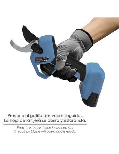 Tijeras Podar A Bateria 16,8 Volt. Con 2 Baterias 2 A/h. Mango Engomado, Ø Corte 40 mm. Con Maletín