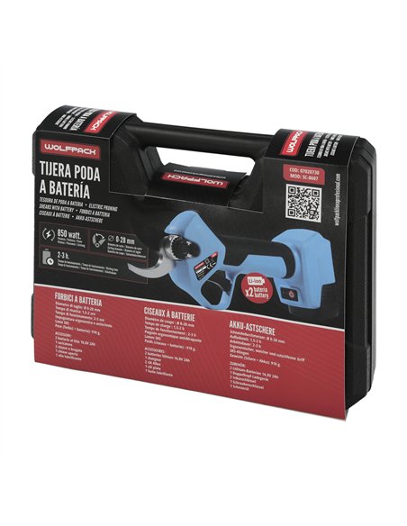 Tijeras Podar A Bateria 16,8 Volt. Con 2 Baterias 2 A/h. Mango Engomado, Ø Corte 40 mm. Con Maletín