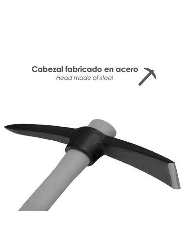 Picachón de acero forjado con mango de fibra vidrio engomada color gris y negro 1500g