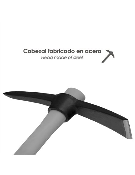 Picachón de acero forjado con mango de fibra vidrio engomada color gris y negro 1500g
