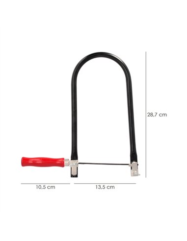 Arco para marqueteria 24x28cm (espacio de corte de 13,5cm) fabricado en madera y acero HSS color negro y rojo
