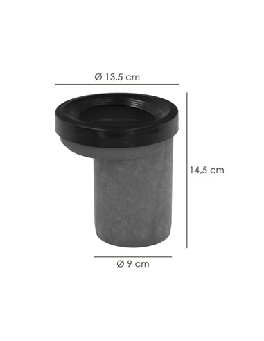 Manguito para inodoro excéntrico entrada de 135mm y salida de 90mm fabricado en PVC color gris y negro