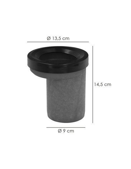Manguito para inodoro excéntrico entrada de 135mm y salida de 90mm fabricado en PVC color gris y negro
