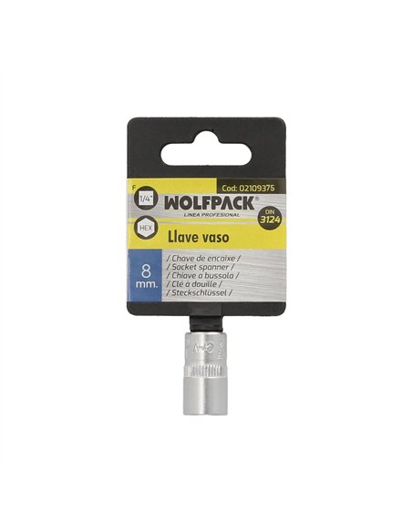 Llave Vaso 1/4" Hexagonal 8 mm. Perfil de 6 caras. Acero Cromo Vanadio, Aristas Redondas