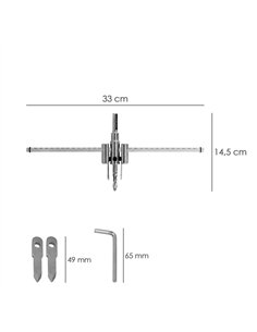 Broca cortacírculos regulable 30-300mm fabricada en acero al carbono (incluye accesorios) 2