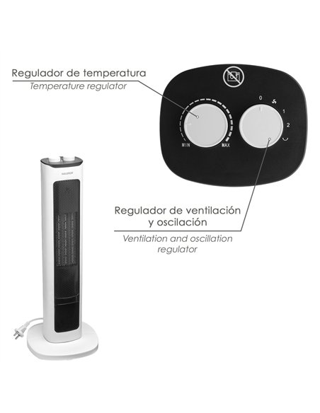 Calefactor Ceramico PTC Torre Efecto Llama 2000 Watt. Oscilante. Termoventilador Electrico