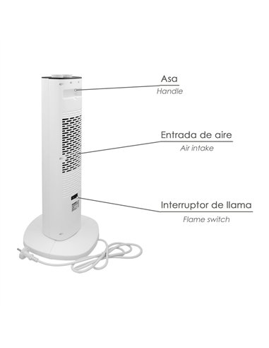 Calefactor Ceramico PTC Torre Efecto Llama 2000 Watt. Oscilante. Termoventilador Electrico