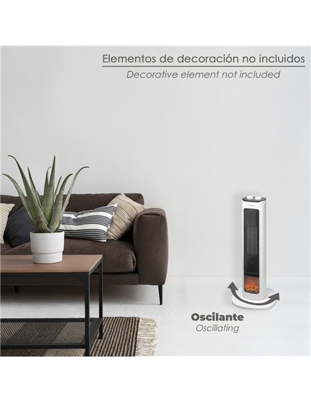 Calefactor Ceramico PTC Torre Efecto Llama 2000 Watt. Oscilante. Termoventilador Electrico