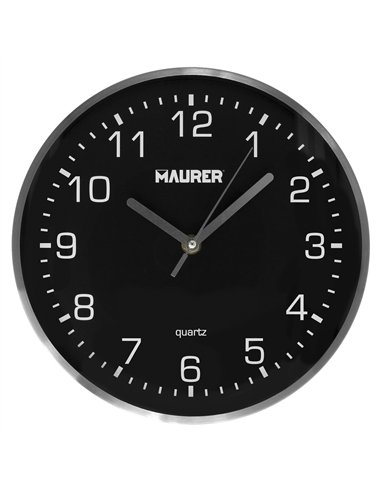 Reloj de pared Ø250x45mm fabricado en metal y plástico color negro gris y blanco