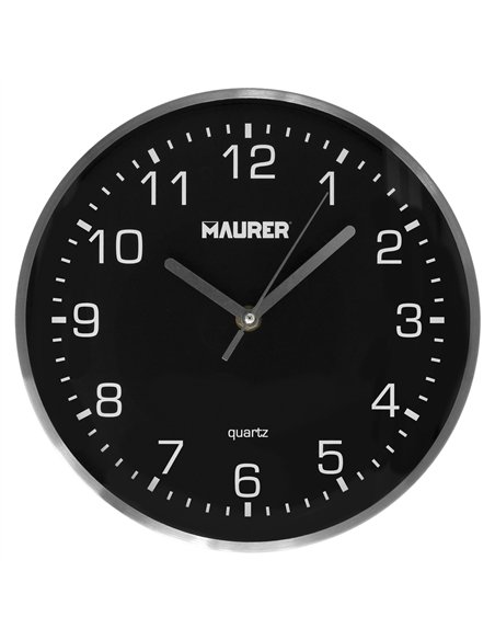 Reloj de pared Ø250x45mm fabricado en metal y plástico color negro gris y blanco