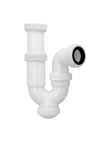 Sifón curvo extensible “T-31” con tuerca loca  1 1/2" y salida de Ø40mm fabricado en PVC color blanco