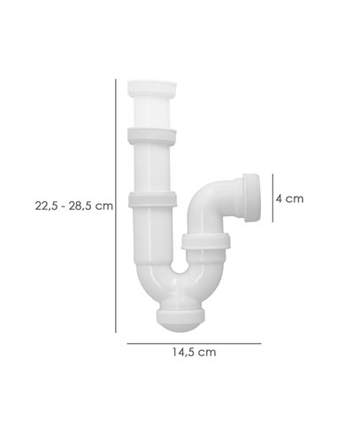 Sifón curvo extensible “T-31” con tuerca loca  1 1/2" y salida de Ø40mm fabricado en PVC color blanco