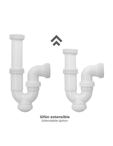 Sifón curvo extensible “T-31” con tuerca loca  1 1/2" y salida de Ø40mm fabricado en PVC color blanco