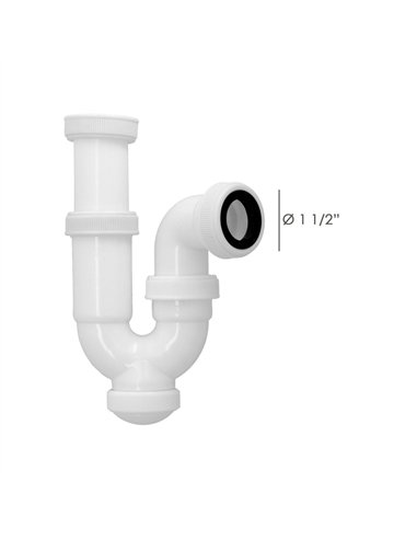 Sifón curvo extensible “T-31” con tuerca loca  1 1/2" y salida de Ø40mm fabricado en PVC color blanco