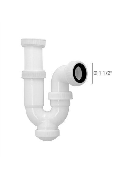 Sifón curvo extensible “T-31” con tuerca loca  1 1/2" y salida de Ø40mm fabricado en PVC color blanco