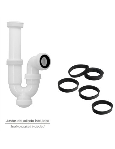 Sifón curvo extensible “T-31” con tuerca loca  1 1/2" y salida de Ø40mm fabricado en PVC color blanco