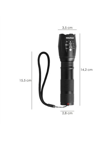 Linterna LED De Mano Aluminio A Pilas (3 AAA) 300 Lumenes 5 Watt. Con Zoom