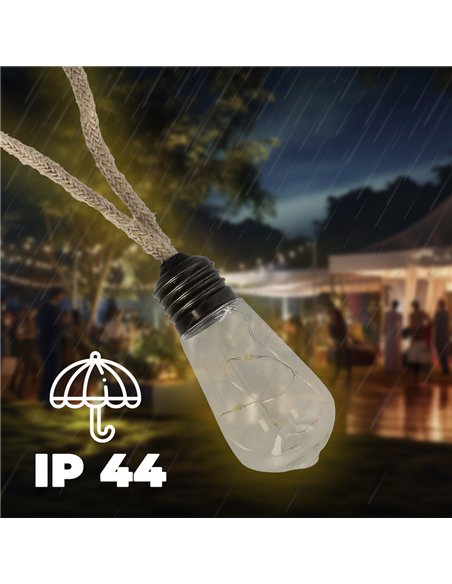 Guirnalda 20 Bombillas Trasparentes Cuerda 6 Metros Protección Uso en Exteriores / Interiores Ip44