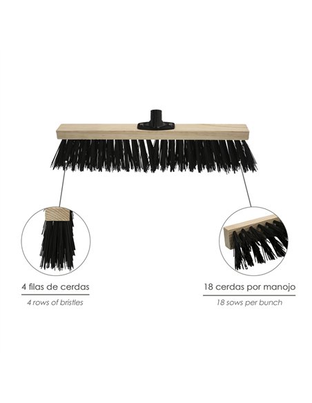 Cepillo Barrendero Industrial Fibra Gruesa Polipropileno. Soporte Madera 50 cm. Garra Plástico. (Sin Mango)
