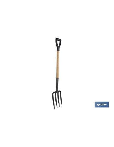 Horca para cavar de acero endurecido | 4 dientes | Ideal para jardinería y agricultura | Medidas: 23 x 105 cm