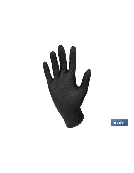 Caja de 100 guantes de nitrilo con textura diamantada | Tallas de la S a la XL | Color: Negro