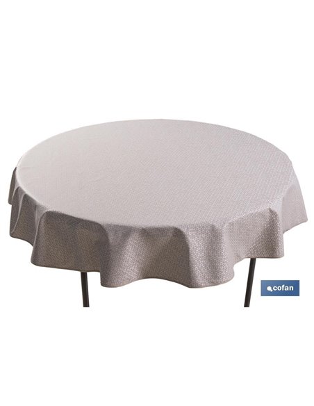 Mantel redondo antimanchas confeccionado en Jacquard con tejido resinado | Diseño de pétalos sobre beige | Materiales: 50% algod