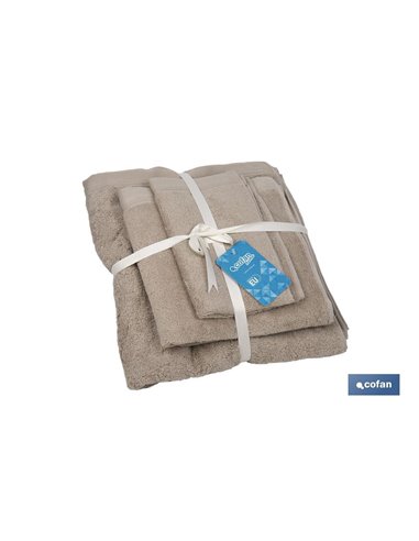Juego de 3 toallas de color beige con 580 g/m2 | Gama Abisinia | Set de toallas 100 % de algodón