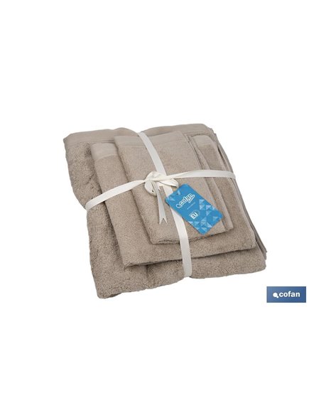 Juego de 3 toallas de color beige con 580 g/m2 | Gama Abisinia | Set de toallas 100 % de algodón