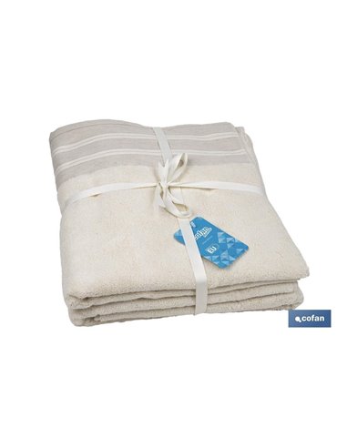 Juego de 2 toallas de color nature con 600 g/m2 | Gama Inspiración | Set de toallas 95 % de algodón y 5 % de lino
