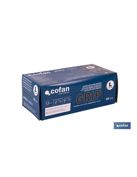 Caja de 100 guantes de nitrilo con textura diamantada | Tallas de la S a la XL | Color: Negro