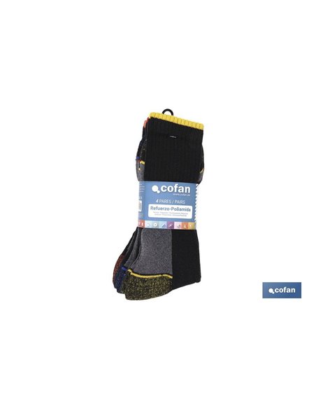 Set de 4 Pares de Calcetines Reforzados| Compuestos 65% Algodón - 25% Poliéster - 7% Poliamida - 3% Elastano