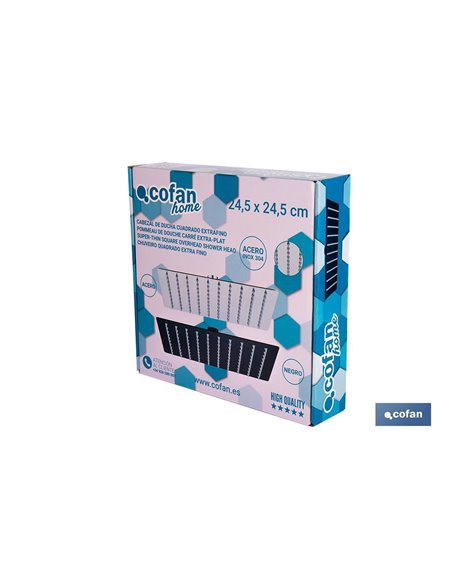 Cabezal de ducha cuadrado orientable | Diseño extrafino | Tecnología antical | Medidas: 24,5 x 24,5 cm | Disponible en acabado n
