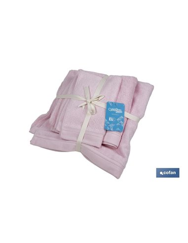 Juego de 3 toallas de color rosa claro con 580 g/m2 | Gama Flor | Set de toallas 100 % de algodón