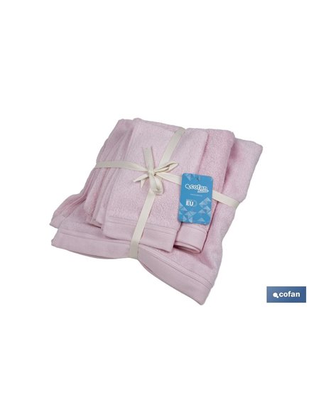Juego de 3 toallas de color rosa claro con 580 g/m2 | Gama Flor | Set de toallas 100 % de algodón