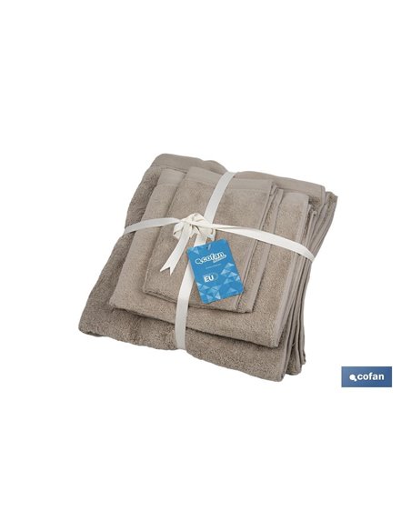 Juego de 3 toallas de color beige con 580 g/m2 | Gama Abisinia | Set de toallas 100 % de algodón