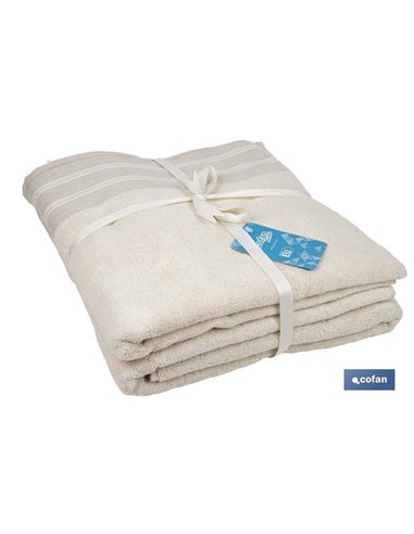 Juego de 2 toallas de color nature con 600 g/m2 | Gama Inspiración | Set de toallas 95 % de algodón y 5 % de lino