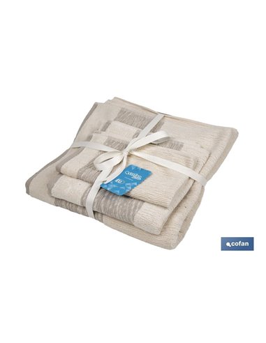 Juego de 3 toallas de color nature con 600 g/m2 | Gama Alma | Set de toallas 95 % de algodón y 5 % de lino