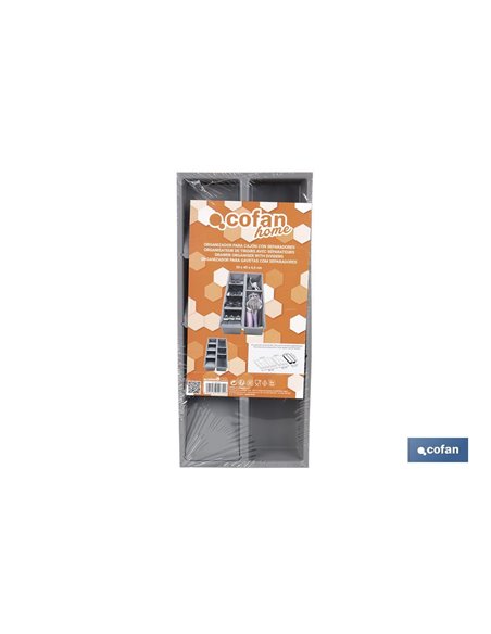 Organizador de cubiertos con separadores para cajón | Cubertero con 7 compartimentos y separadores modulares | Color: gris | Mat