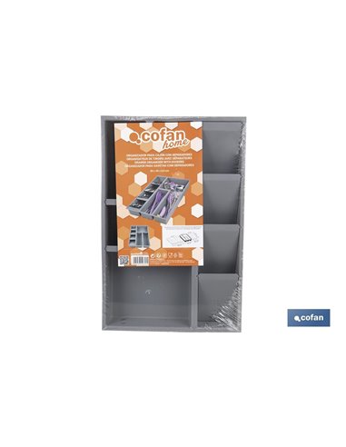 Organizador de cubiertos con separadores para cajón | Cubertero con 8 compartimentos y separadores modulares | Color: gris | Mat